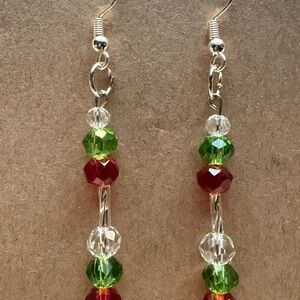 Elegant Red and Green Beaded Earrings Style #001